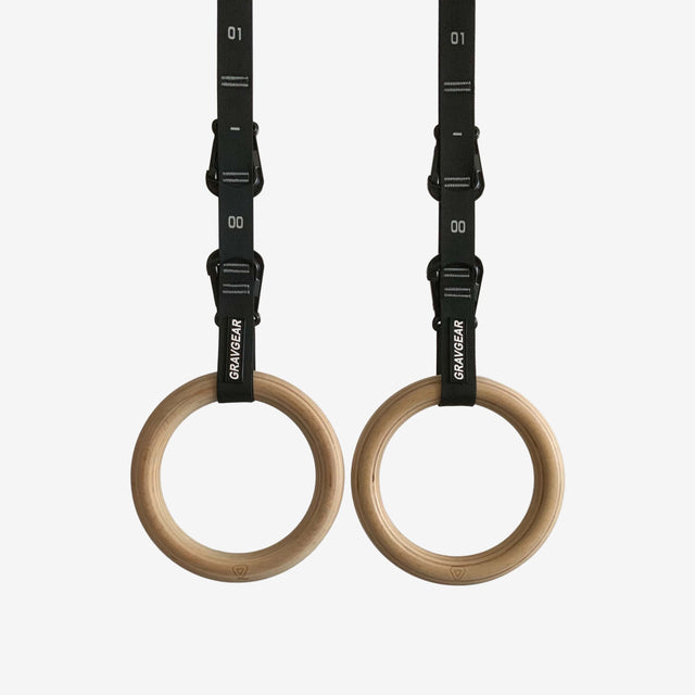 grav gymnastic wooden rings and double layer straps